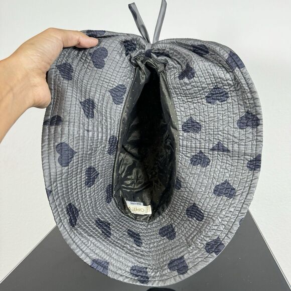 Grevi Bucket Hat, Sun Hat Gray With Blue Hearts Made in Italy XS-S - Picture 7 of 10